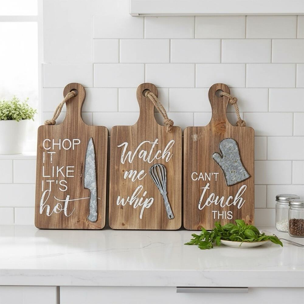 Rustic Farmhouse Kitchen Wall Decor Set of 3 Cutting Board with Y2K Lyrics Metal